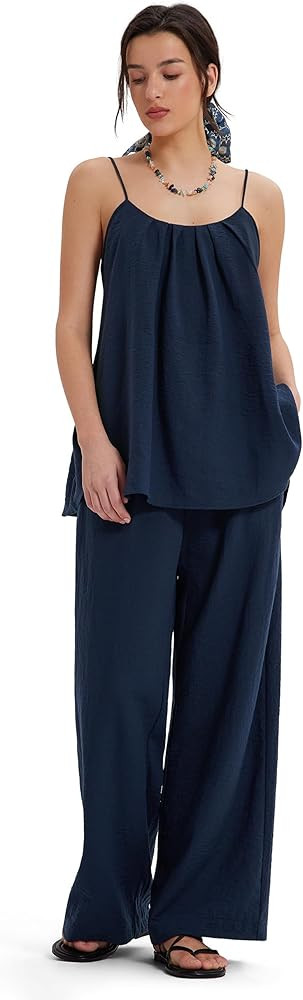 MOOSLOVER Women Linen Summer Two Piece Sets Backless Lounge Outfits Sets Travel Beach Vacation Cl... | Amazon (US)