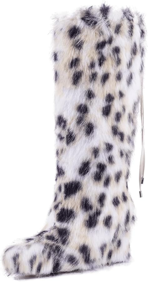 Womens Faux Fur Boot Winter Fluffy Comfy Long Furry Outdoor High-heeled Fuzzy shoes Knee-High Boo... | Amazon (US)