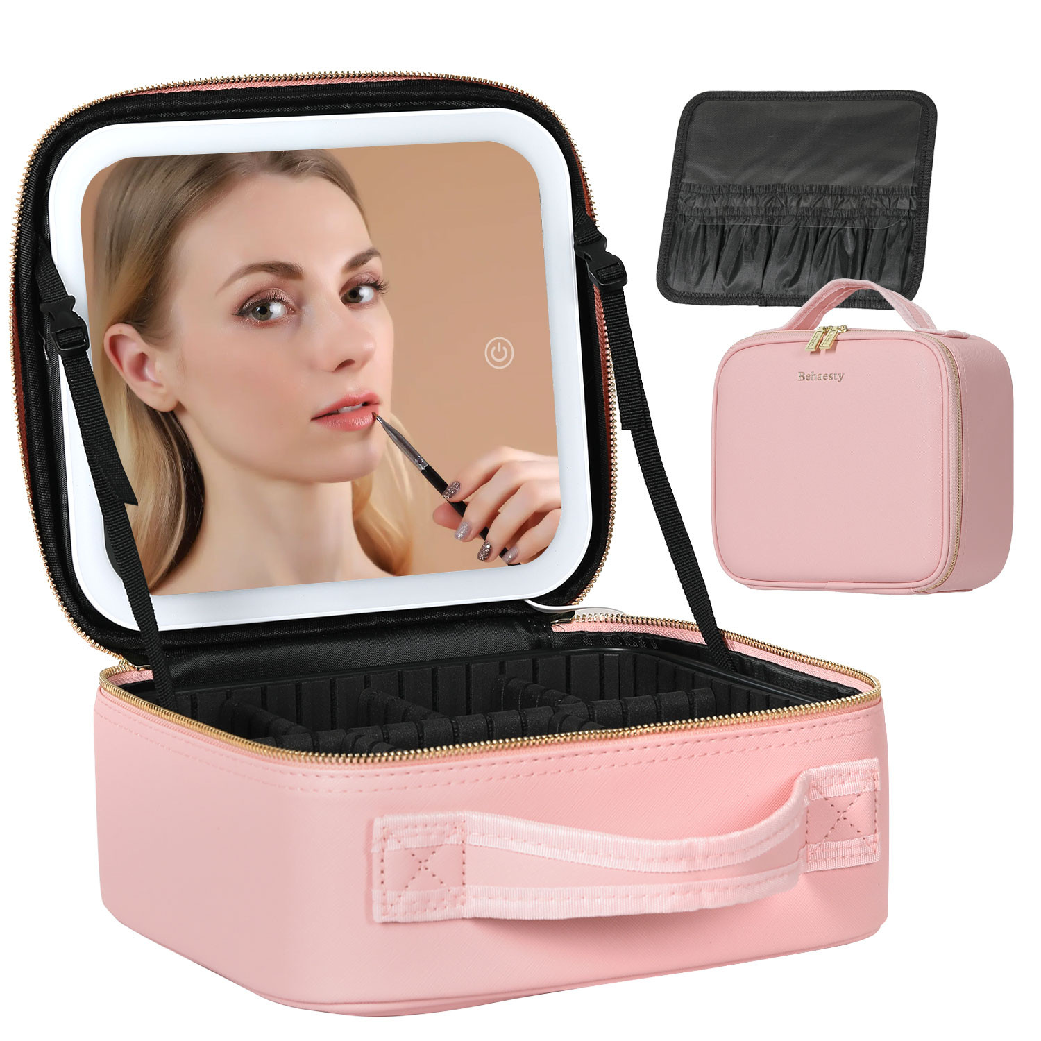 KIPOZI Makeup Bag with LED Lighted Mirror, Cosmetic Bag with Adjustable Dividers, Makeup Train Ca... | Walmart (US)
