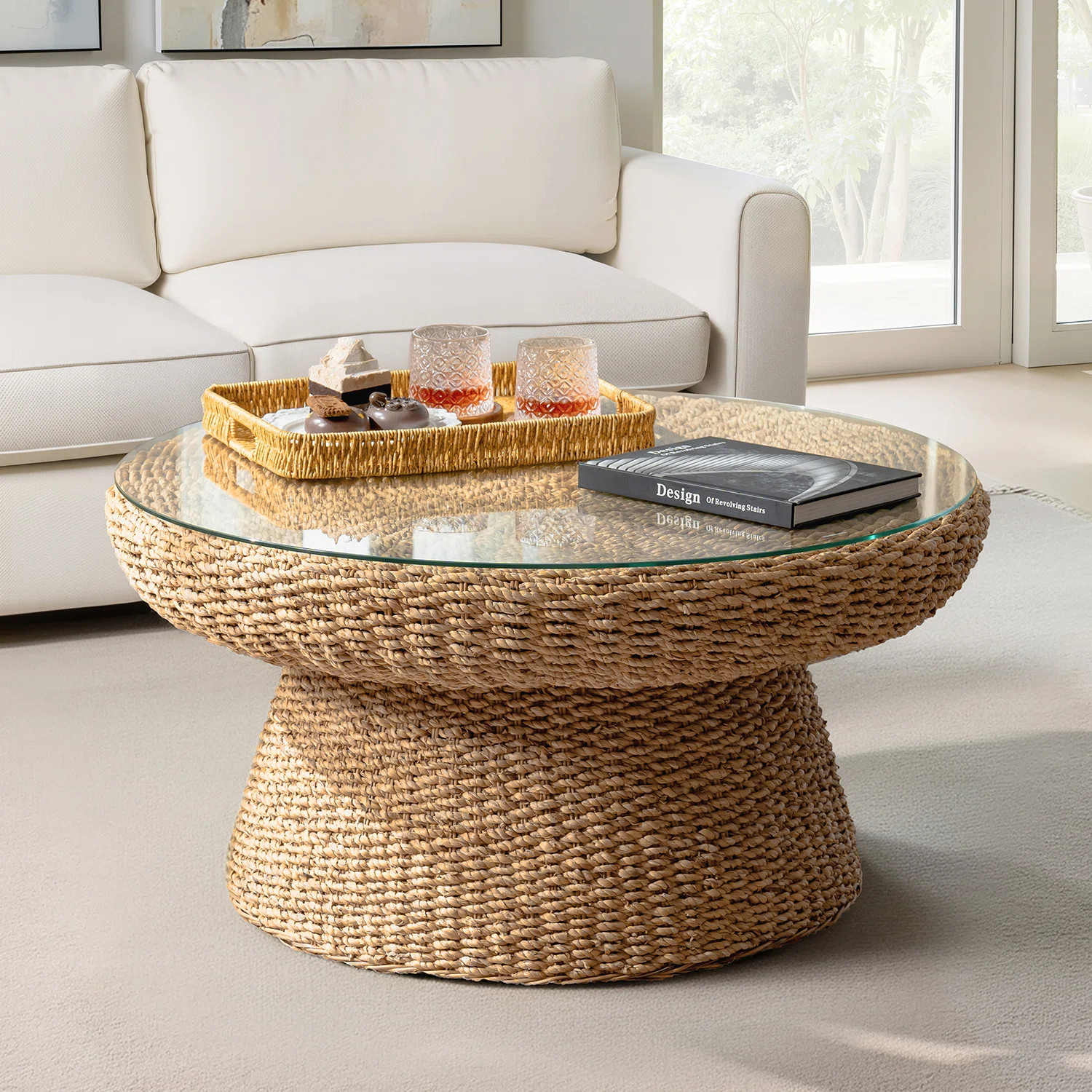 Lena Coastal 34"W Rattan Frame with Glass Top Coffee Table | Wayfair North America