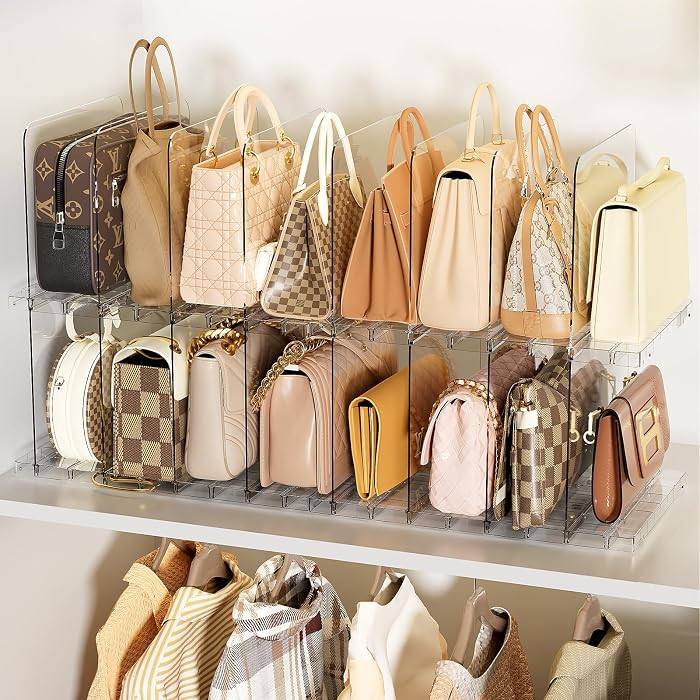 Stackable Bag & Purse Organizer for Closet Shelf Acrylic Shelf Dividers for Closet Organization, ... | Amazon (US)