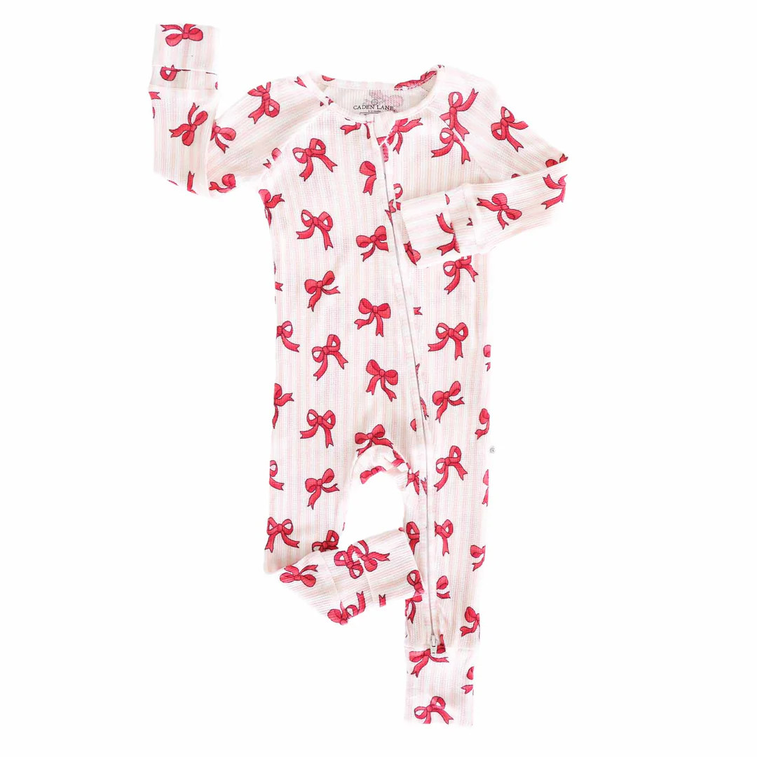 Coquette Christmas Bamboo Waffle Convertible Zip Romper | Caden Lane