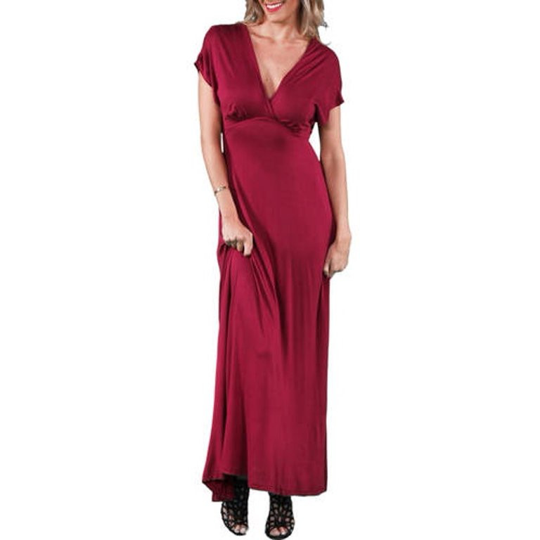 24/7 Comfort Apparel Women's Faux Wrap Maxi Dress - Walmart.com | Walmart (US)