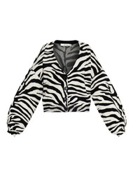 zebra-print balloon-sleeve cardigan