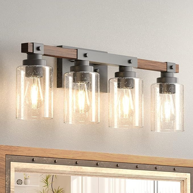 Amico Farmhouse Bathroom Vanity Light Fixtures,Rustic 4-Light Industrial Painted Wood Vanity Ligh... | Amazon (US)