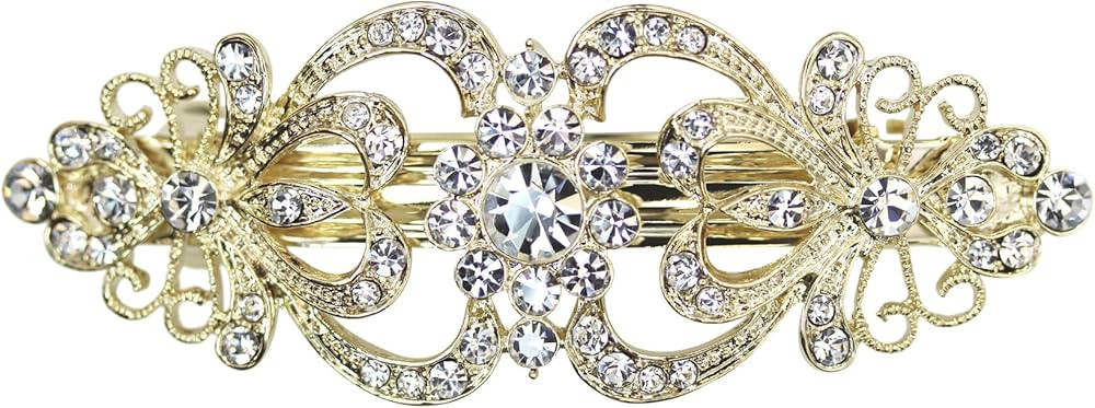 Faship Gorgeous Clear Crystal Hearts Floral Hair Barrette | Amazon (US)