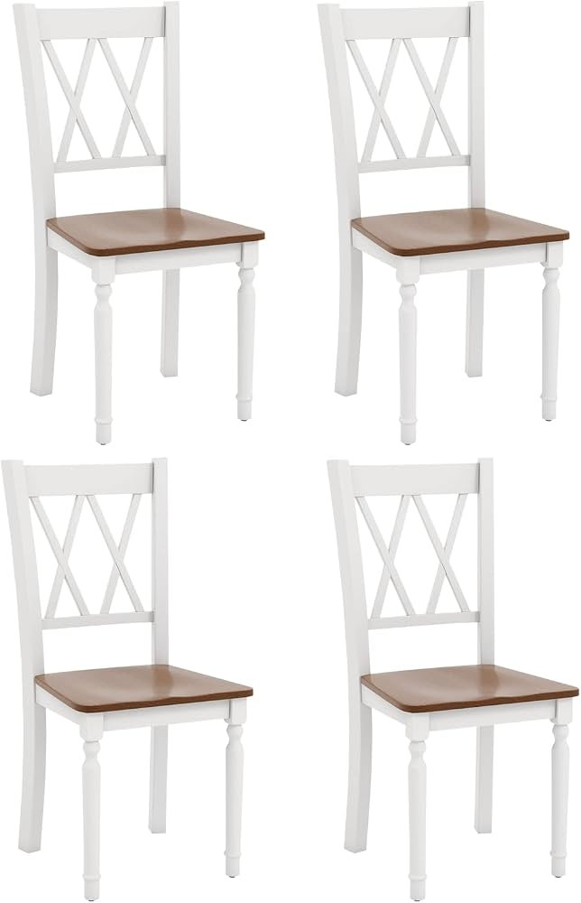 Giantex Dining Room Chairs Set of 4 White - Wooden Farmhouse Kitchen Chairs with Rubber Wood Seat... | Amazon (US)