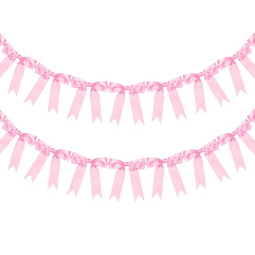 2 Pcs Pink Bow Garland Banner for Wedding Bachelorette Party Decorations Coquette Birthday Bow Decor Garlands for Baby Shower Bridal | Amazon (US)