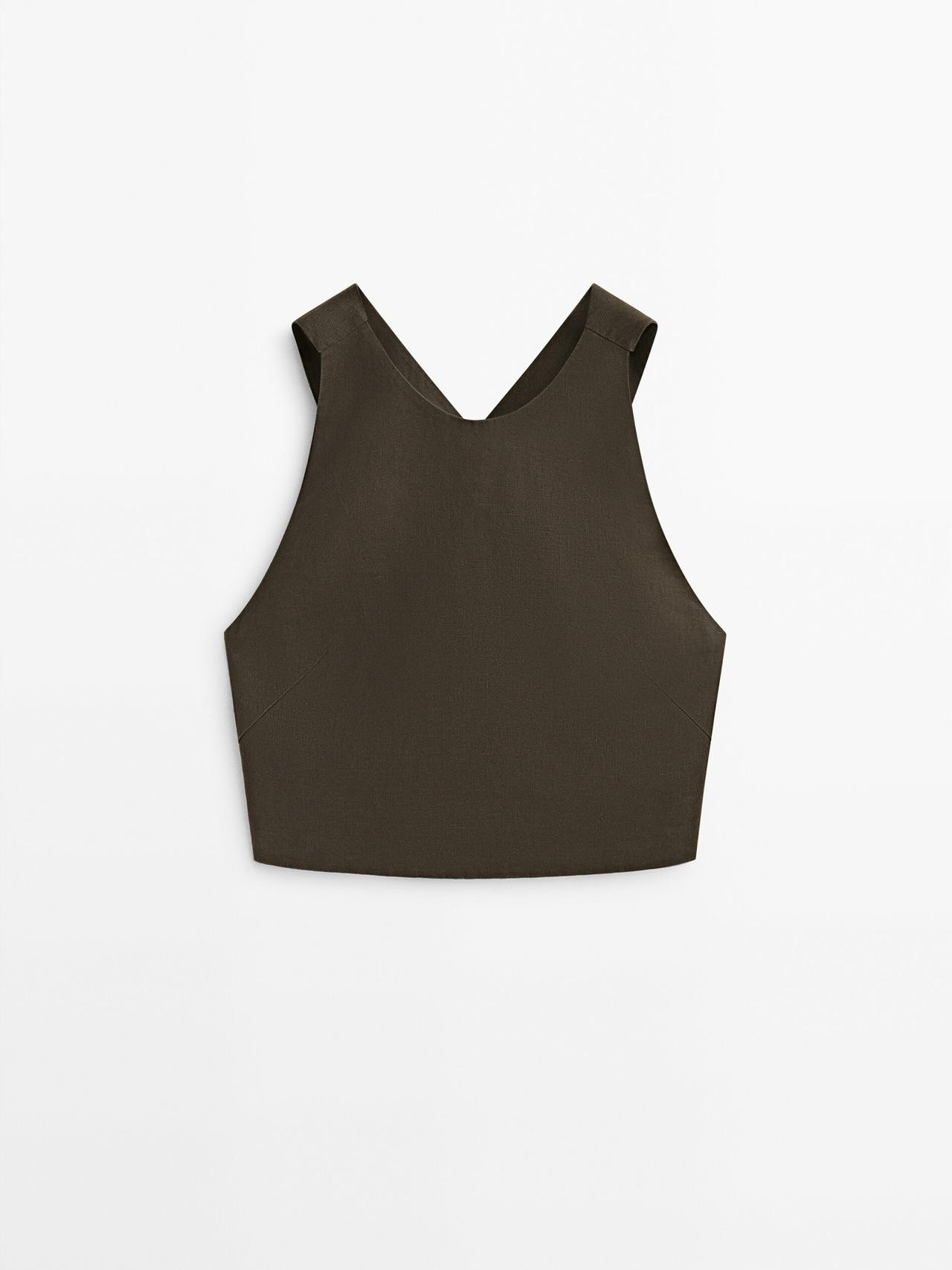 Linen top with crossover back | Massimo Dutti DE