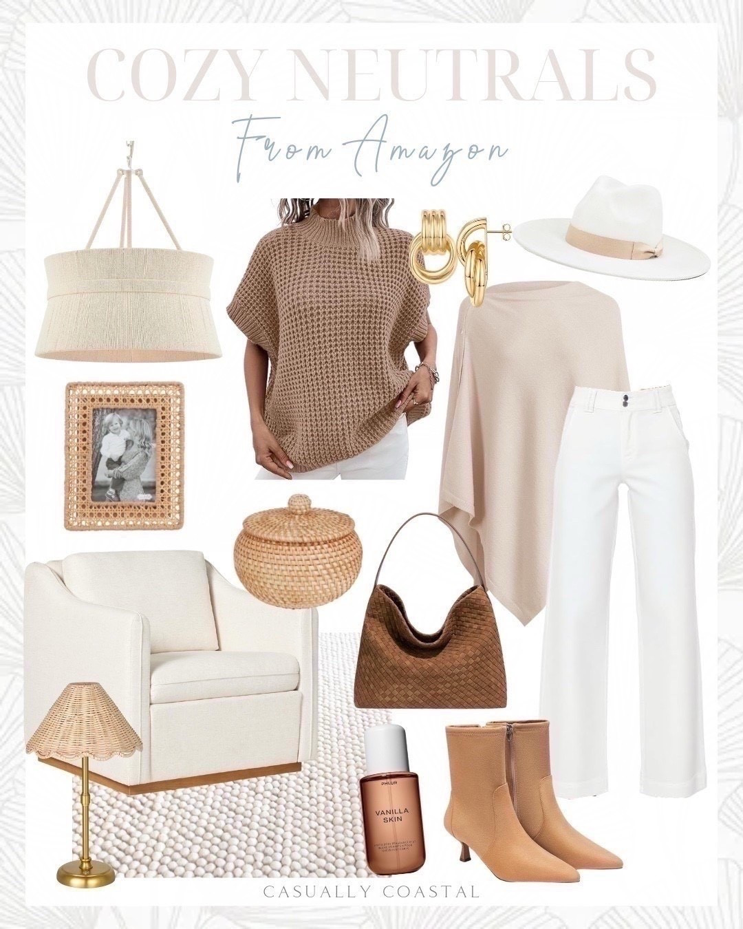 Cozy Neutrals From Amazon 

Amazon sweater, Amazon jeans, Amazon poncho, Amazon hat, Amazon fall, Amazon picture frame, Amazon accent chair, Amazon lamp, Amazon boots, Amazon booties, Amazon purse, Amazon perfume, Amazon earrings, Amado short sleeve sweater, neutral sweater, phlur vanilla skin body mist, linen swivel accent chair, wide brim fedora, suede shoulder bag, kitten heel ankle boots, knitted shawl, knitted poncho, white jeans, white denim, rattan table lamp, Amazon rug, neutral rug, coastal rug, chunky knit poo one rug, rattan chandelier, gold plated chunky dangle earrings, round rattan basket box, wicker basket bin, woven cane frame, 10x8 picture frame

#LTKHome