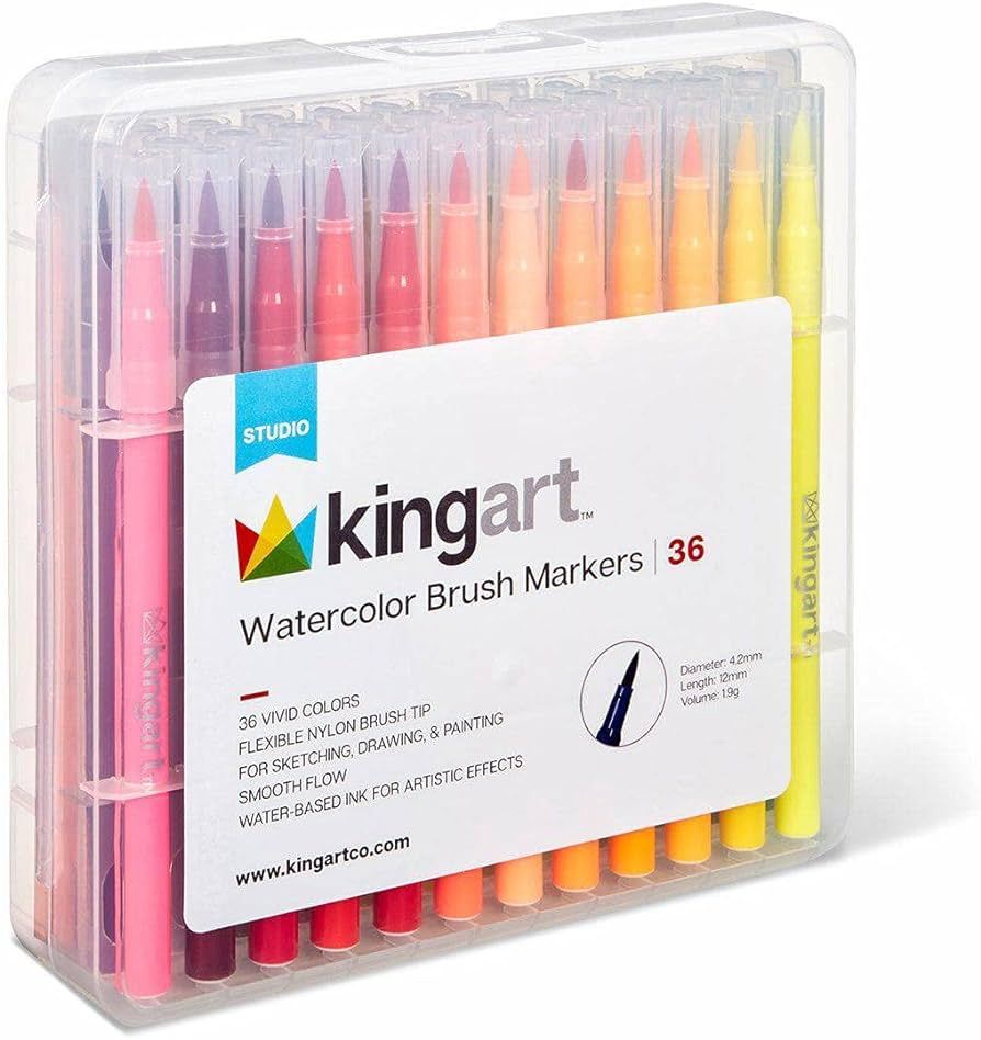 KINGART Watercolor Brush Markers, 36 Piece, Multicolor, 410-36 | Amazon (US)