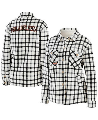 Women's Oatmeal Philadelphia Flyers Plaid Button-Up Shirt Jacket | Macy's