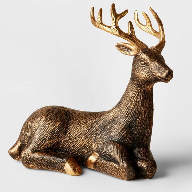 11" Sitting Deer Decorative Figurine Antique Bronze - Wondershop™ | Target