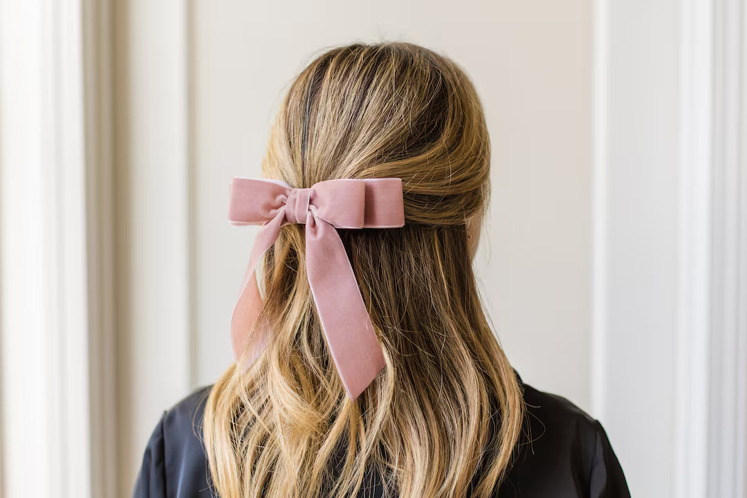 Dusty Mauve Velvet Hair Bow Short Tail French Barrette Bow - Etsy | Etsy (US)