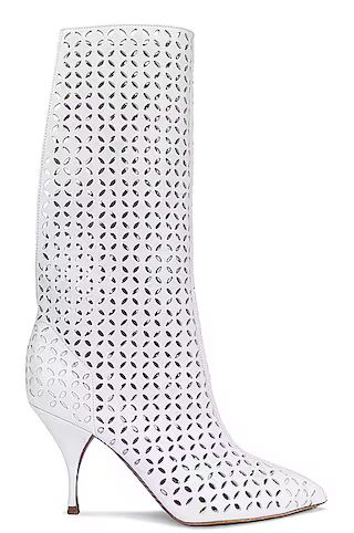 ALAÏA Petal Perforated Knee Boots in Blanc Casse | FWRD | FWRD 