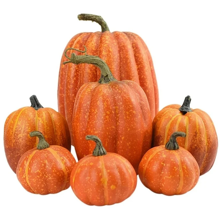 7PCS Fake Pumpkins White Orange, Fall Artificial Pumpkins for Decoration Different Sizes, Hallowe... | Walmart (US)