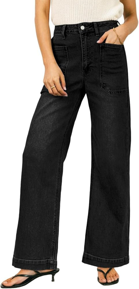 EVALESS Wide Leg Jeans for Women Trendy High Waisted Stretchy Baggy Denim Pants | Amazon (US)