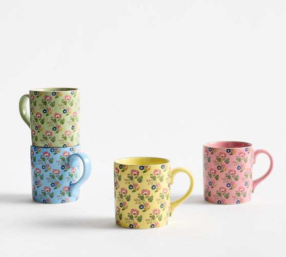 Botanical Bunny Stoneware Mugs - Mixed Set of 4 | Pottery Barn (US)