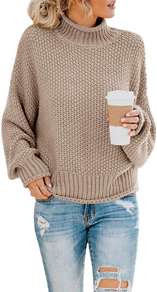 SVALIY Womens Oversized Turtlenecks Sweaters Batwing Long Sleeve Chunky Pullover Knit Jumper | Amazon (US)