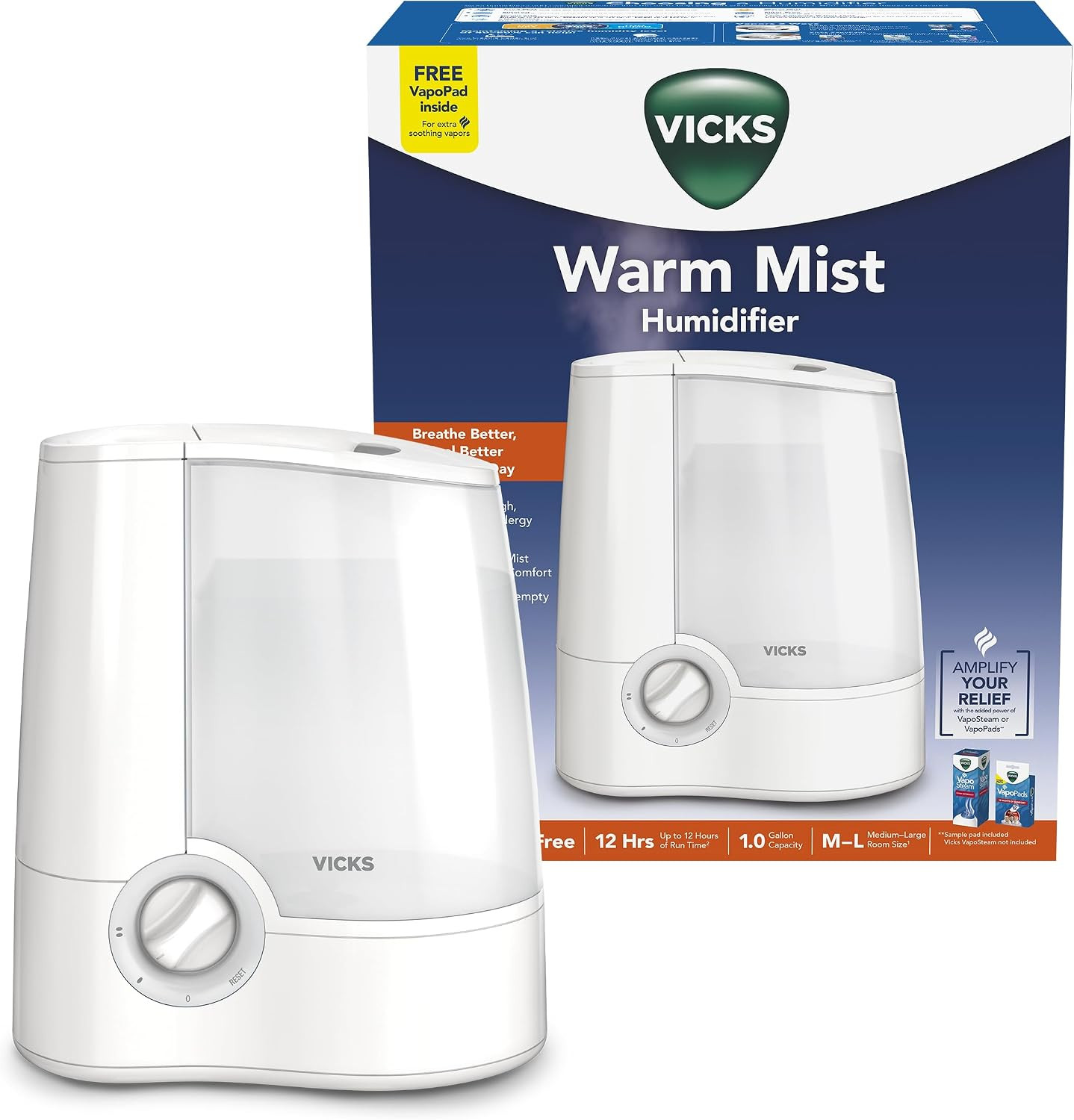 Vicks Warm Mist Humidifier, Small to Medium Rooms, 1 Gallon Tank – Vaporizer and Warm Mist Humidifier for Baby and Kids Rooms, Bedrooms and More | Amazon (US)
