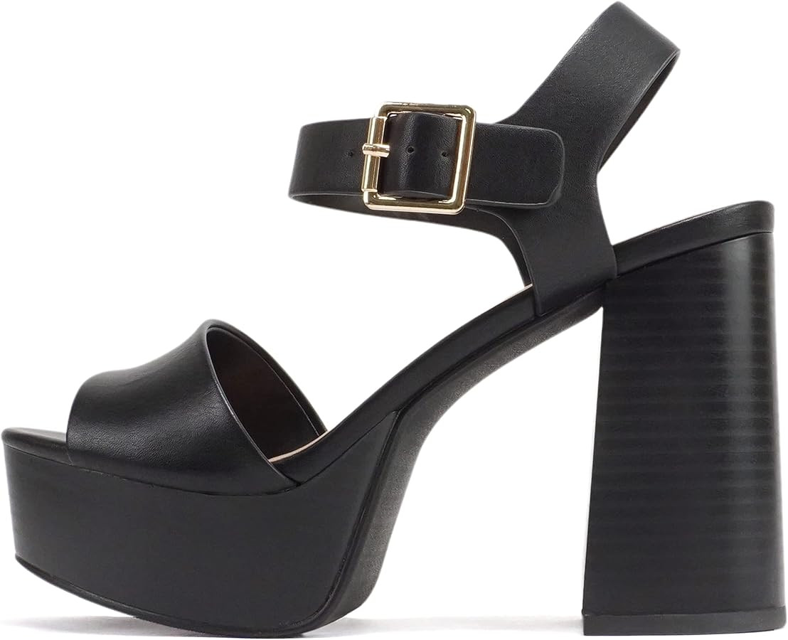 Soda “OPTIONS” ~ Women Open Square Toe Single Band Ankle Strap Buckle Platform High Heel Sand... | Amazon (US)