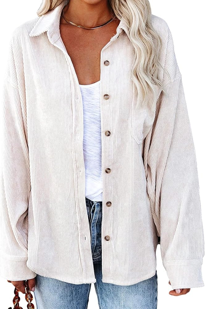 Uaneo Womens Corduroy Oversized Button Down Long Sleeve Tunic Shirts Overshirts | Amazon (US)