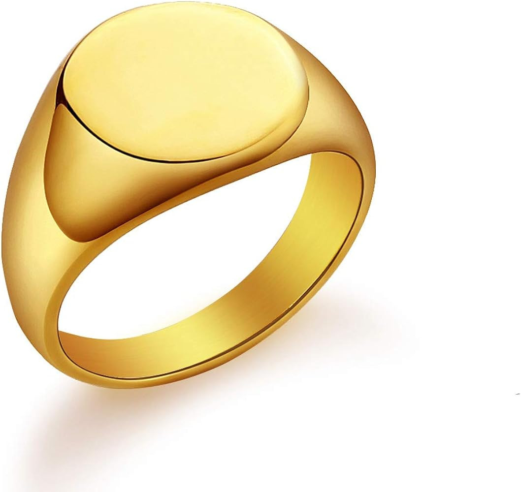 Polished Round Signet Rings Stainless Steel/Gold/Black Customized Gift, Rings for Engraving Size ... | Amazon (CA)