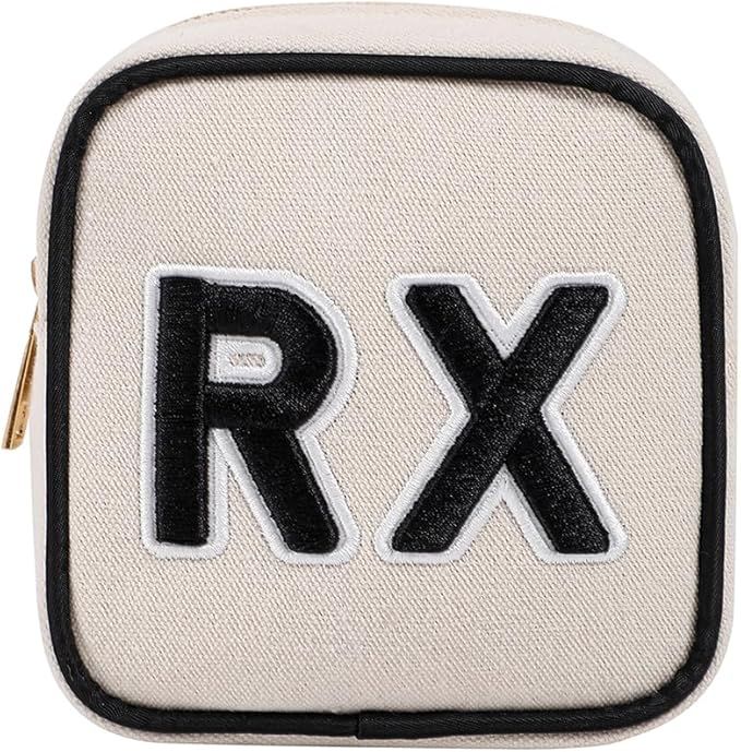 Small Canvas Rx Medicine Packages, Cute Chenille Letter Patch Drug Makeup Bag with Metal Zipper, ... | Amazon (US)