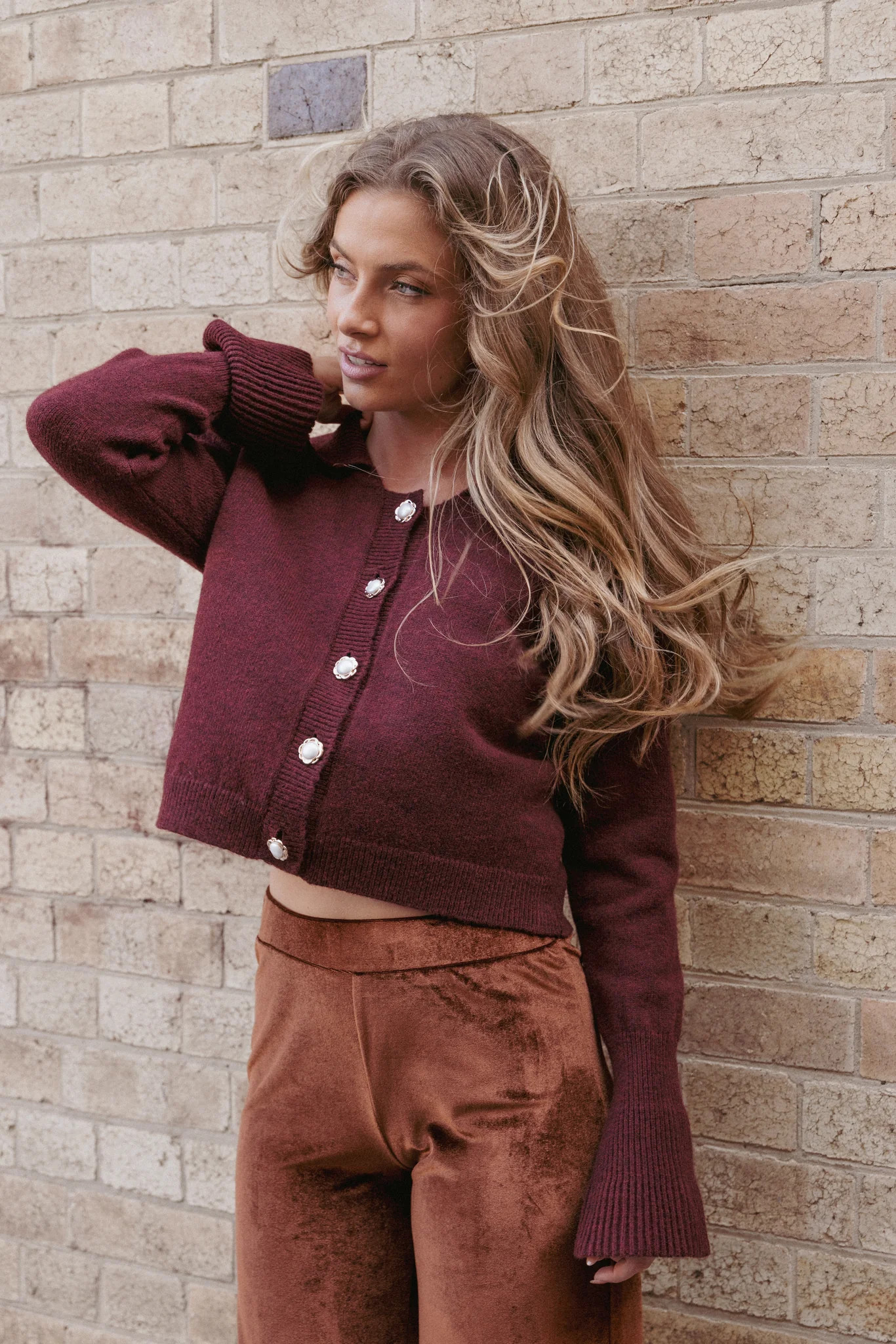 Thelma Trumpet Sleeve Cardigan - Cabernet | Petal & Pup (US)