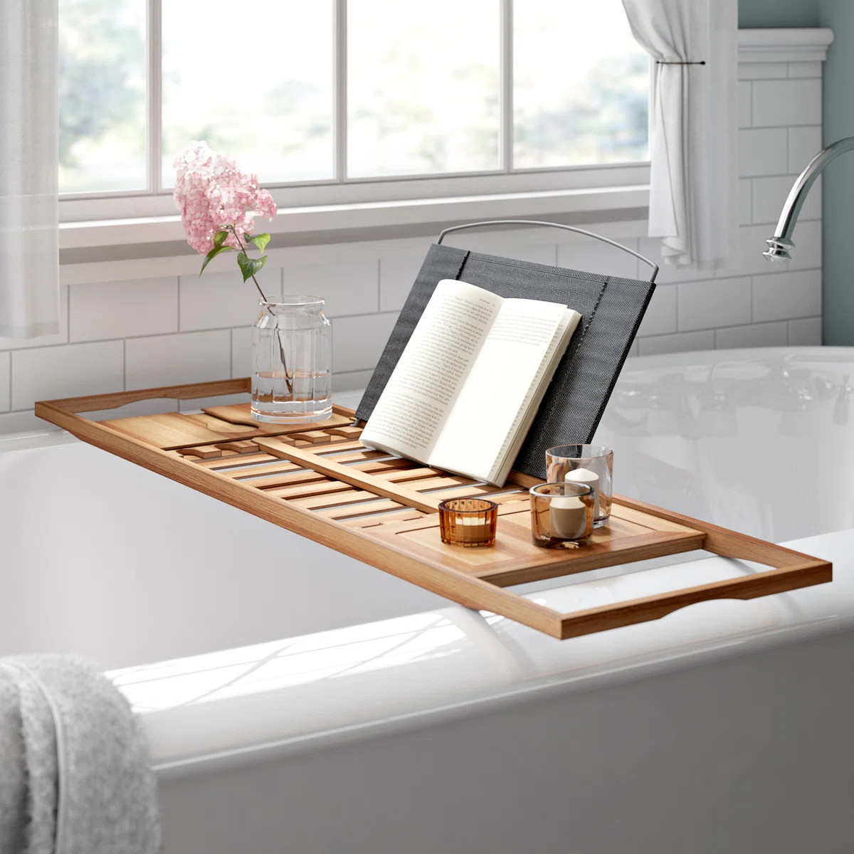 Lavish Home Bamboo Bathtub Tray - Wood Bath Caddy with Book, Phone, or Tablet Rest, Cup Holder, a... | Wayfair North America