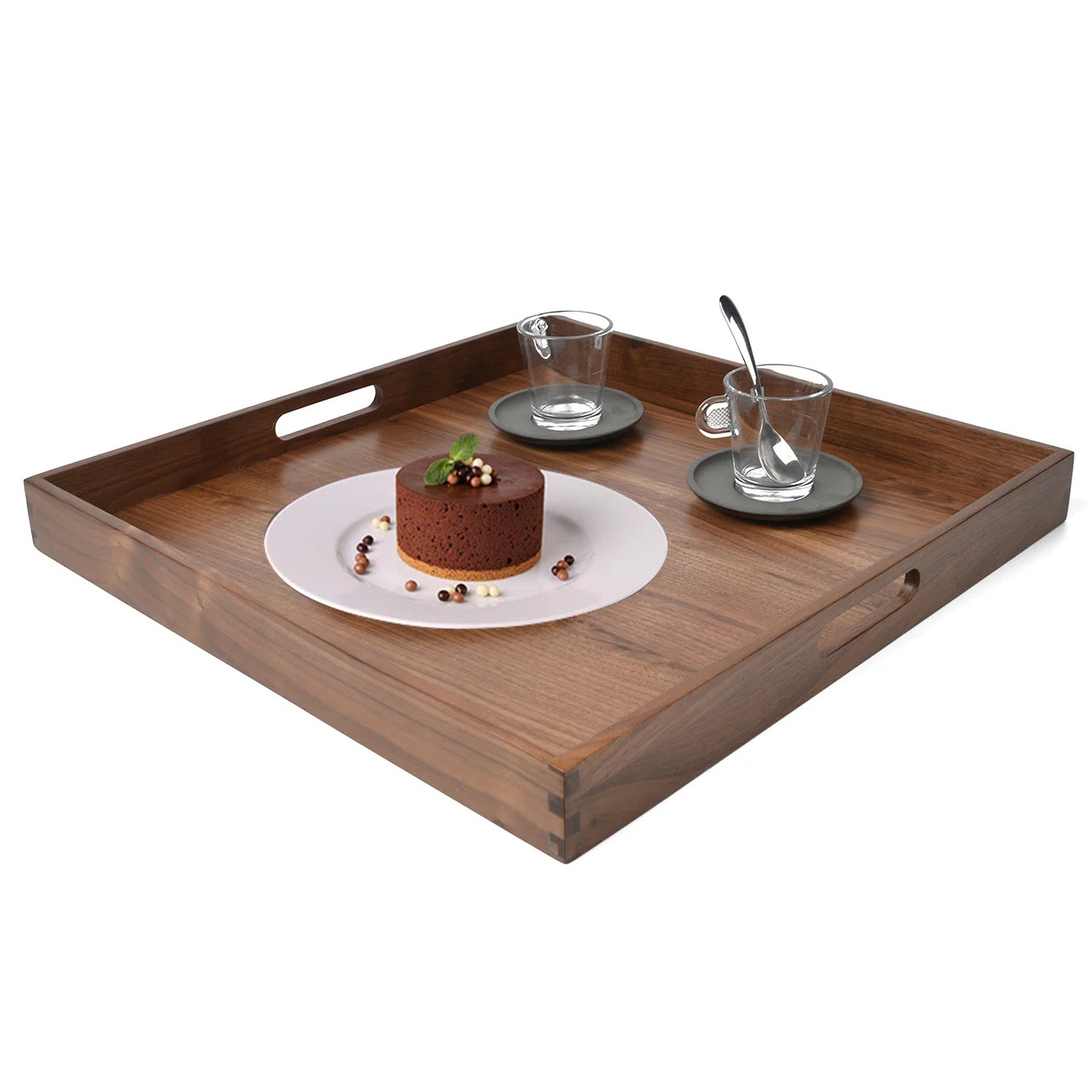 Glantz Square Black Walnut Solid Wood Serving Tray Ottoman Tray | Wayfair North America