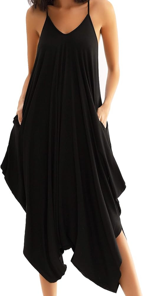 Double Chic Women's Jumpsuit with Pockets V Neck Spaghetti Strap Plus Size One Piece Harem Rompers | Amazon (US)