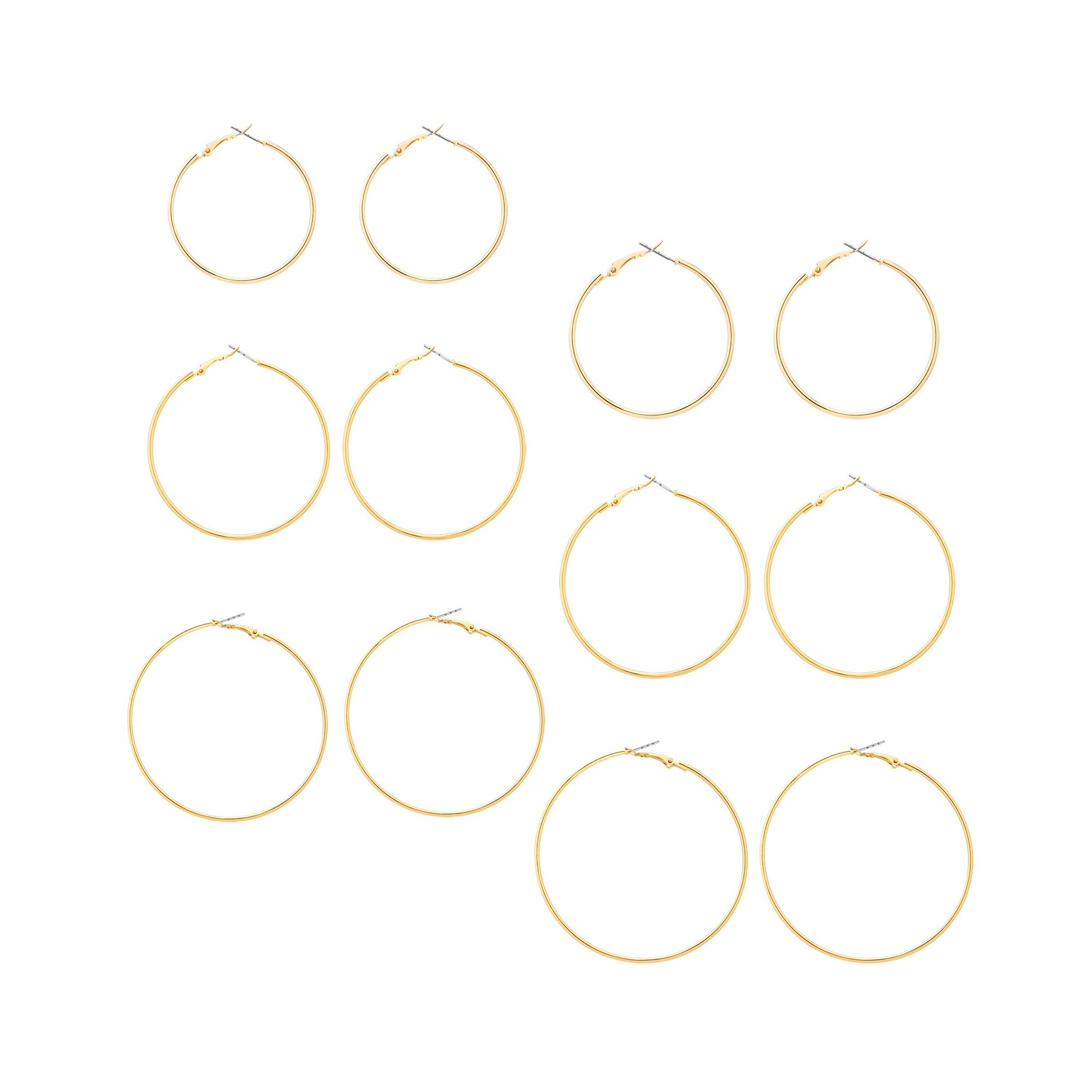 6 graduated smooth round wire hoop earrings in imitation gold and imitation rhodium plating. | Walmart (US)