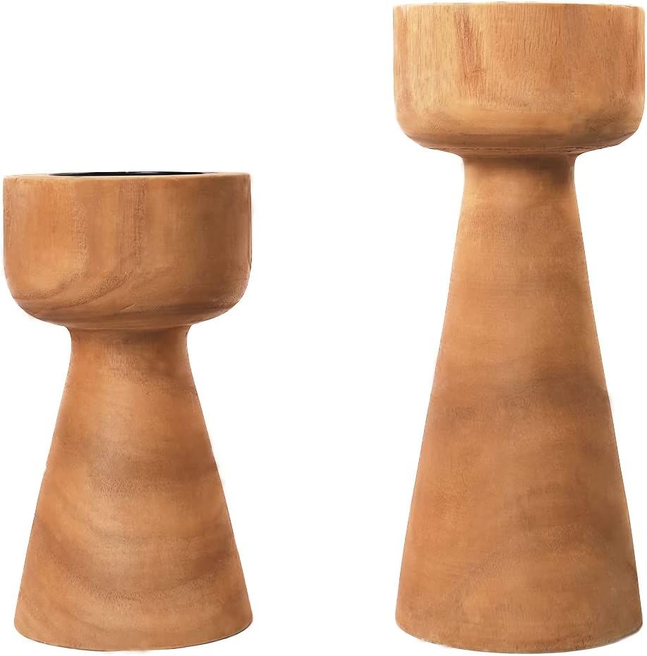 Athaliah Wooden Candle Holders for Pillar Candles Set of 2 Vintage Pillar Wood Candle Holders,11.... | Amazon (US)