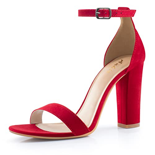 Ankis Red Heels for Women Open Toe Ankle Strap High Heel Sandals Party Wedding Strappy Buckle Sandals Standard Size 4 Inches Tall High Heel Design | Amazon (US)