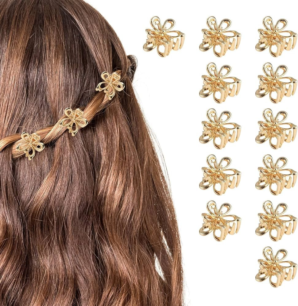 12 Pack Small Gold Flower Hair Clips for Women Girls, Tiny Metal Claw Clips with Sparkling Floral... | Amazon (US)