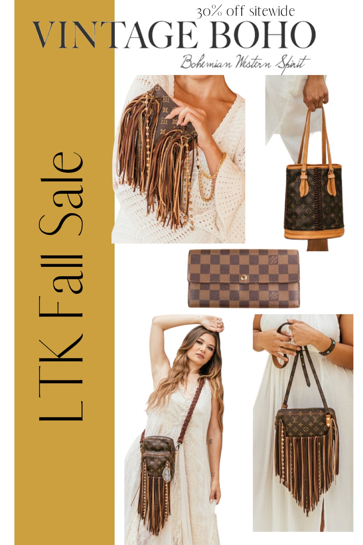 Vintage Boho is 30% off SITEWIDE for the LTK Sale!! Today-Sept 20, exclusively in the LTK app.

Bags, designer, designer bags, vintage, vintage prints, renewed, fringed bags, Louis Vuitton, LV, backpack, crossbody, weekender bag, duffel bag, travel, daily purse, designer purse, wallet, fringe, braided bags

#LTKitbag #LTKsalealert #LTKSale