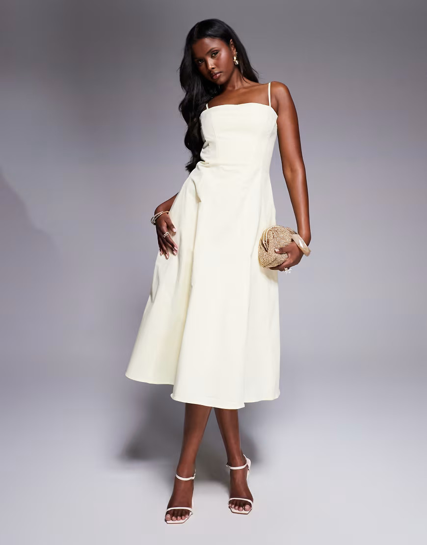 House of CB Dolly stretch cotton a-line midi sundress in lemon-Yellow | ASOS (Global)