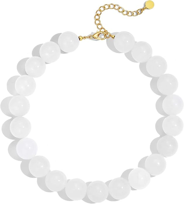 Chunky Beaded Necklace for Women 20MM Oversized Resin Bead Statement Necklaces Trendy Boho Summer... | Amazon (US)