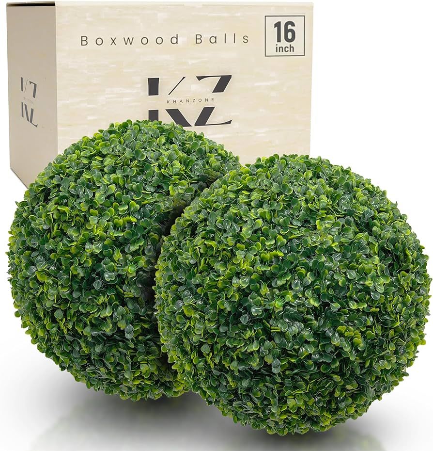 Faux Topiary Boxwood Plant – 2 Pieces 16 Inch Artificial Boxwood Topiary Plant Balls for Indoor & Outdoor Decorations, UV Resistant Decorative Boxwood Garden Spheres for Backyard Porch & Balcony Decor | Amazon (US)
