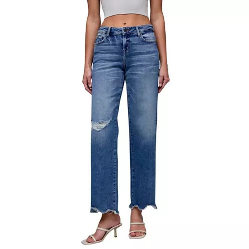 Women's Hidden Jeans Logan Chewed Hem Loose Fit Dad Jeans | Scheels Sports