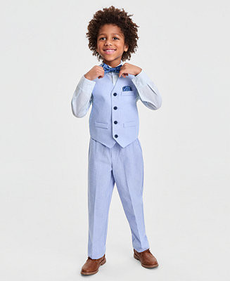 Boys' 2T-7 Linen Check Shirt, Vest, Printed Necktie, Pocket Square & Pants, 5-Piece Set | Macy's