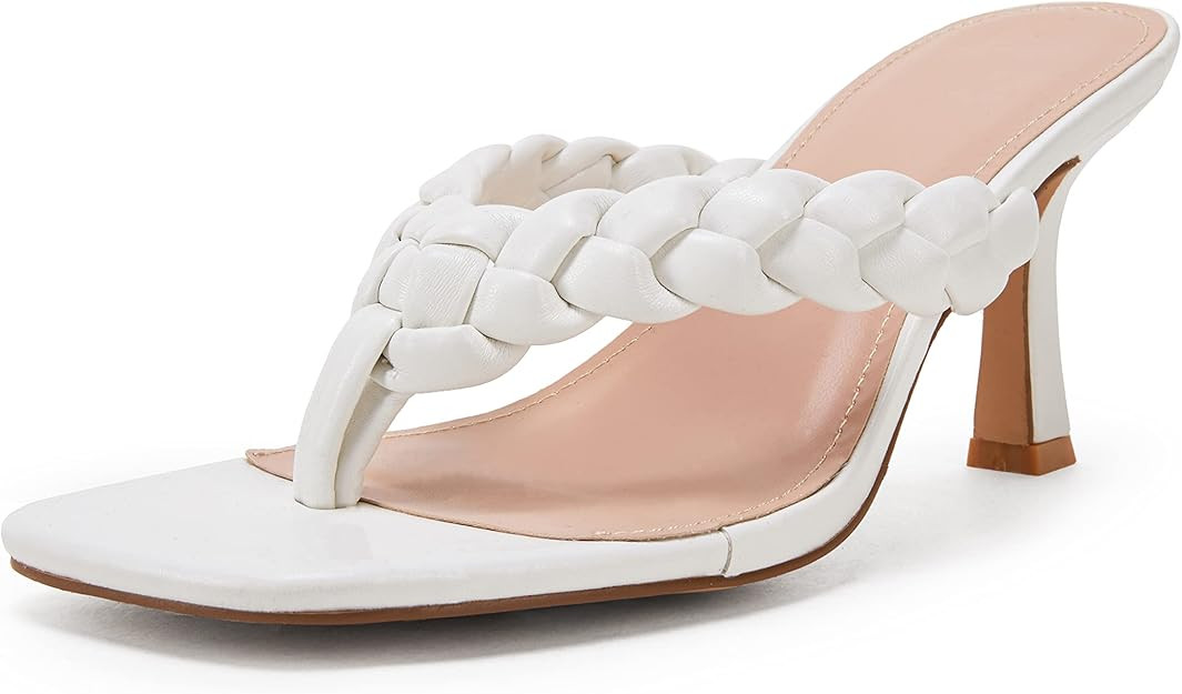 Tymidy Womens Flip Flops Sandals Kitten Heel Square Toe Slip On Thong Dress Sandals Stiletto Part... | Amazon (US)