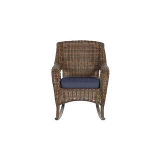 Hampton Bay Cambridge Brown Wicker Outdoor Patio Rocking Chair with CushionGuard Midnight Navy Bl... | The Home Depot