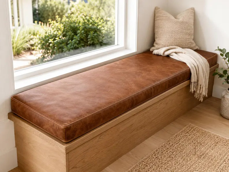 Custom Leather Bench Cushion, Window Seat Pad, Banquette Cushion, Made to Measure | Etsy (Global)