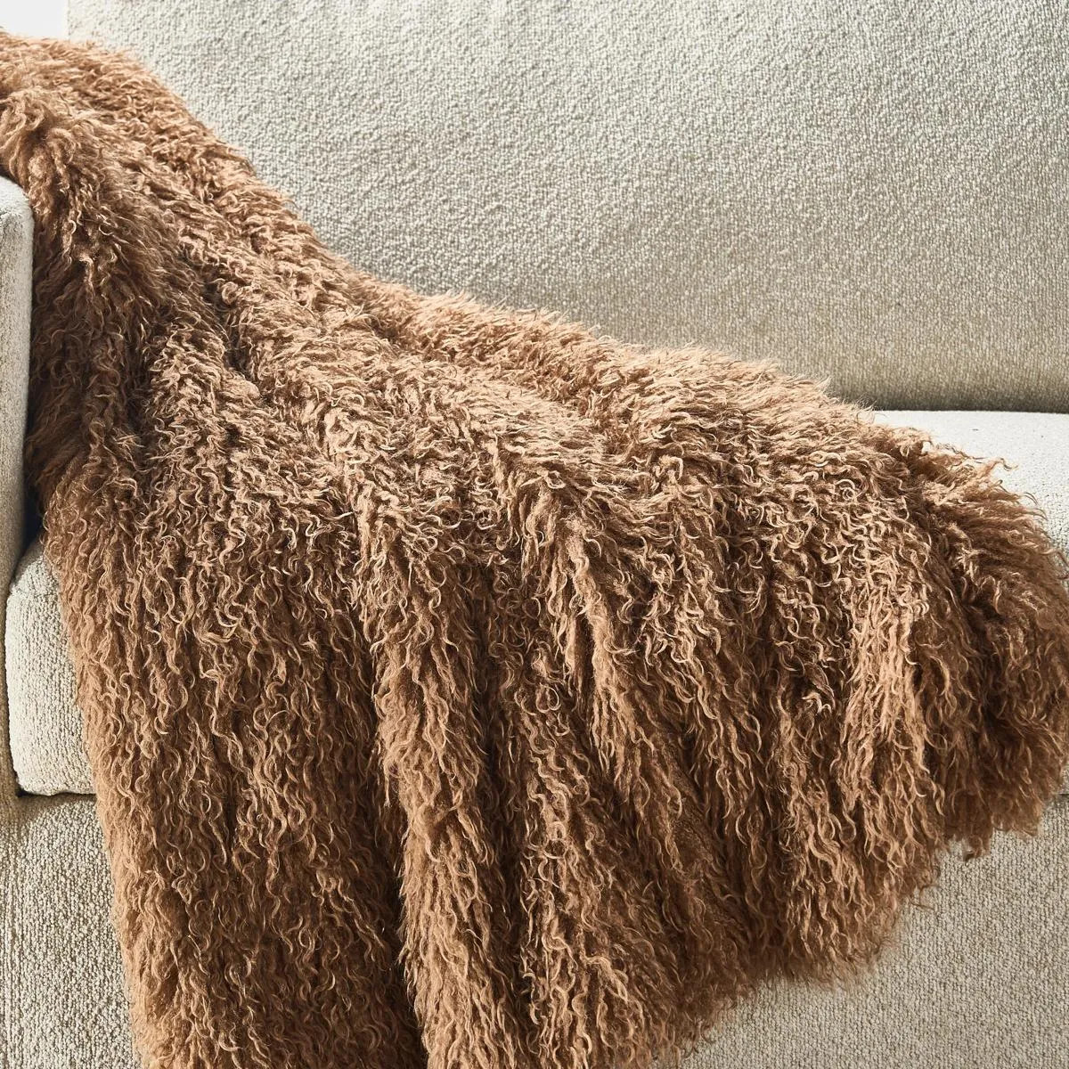 Micah Faux Mongolian Throw 50" x 60" - Mocha | Z Gallerie