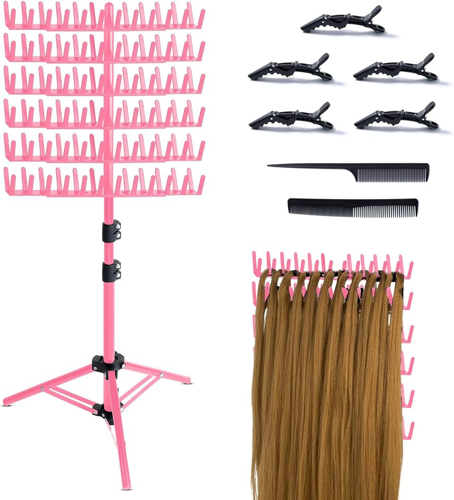 Braiding Hair Rack Standing Hair Extension Holder Hanger, 144 Pegs Hair Divider Rack for Braiding... | Amazon (US)