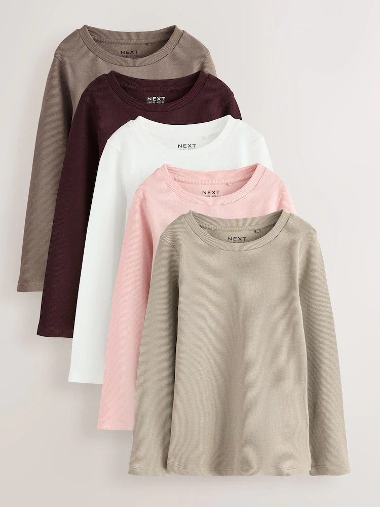 Neutral Ribbed Long Sleeve Tops 5 Pack (3-16yrs) | Next US