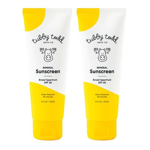 TUBBY TODD Mineral Sunscreen SPF 50 - Broad Spectrum Sunscreen Lotion for Kids - Water-Resistant for 80 Minutes - Safe for Sensitive Skin - Non-Greasy Feel - 2 Pack, 4 Fl Oz | Amazon (US)