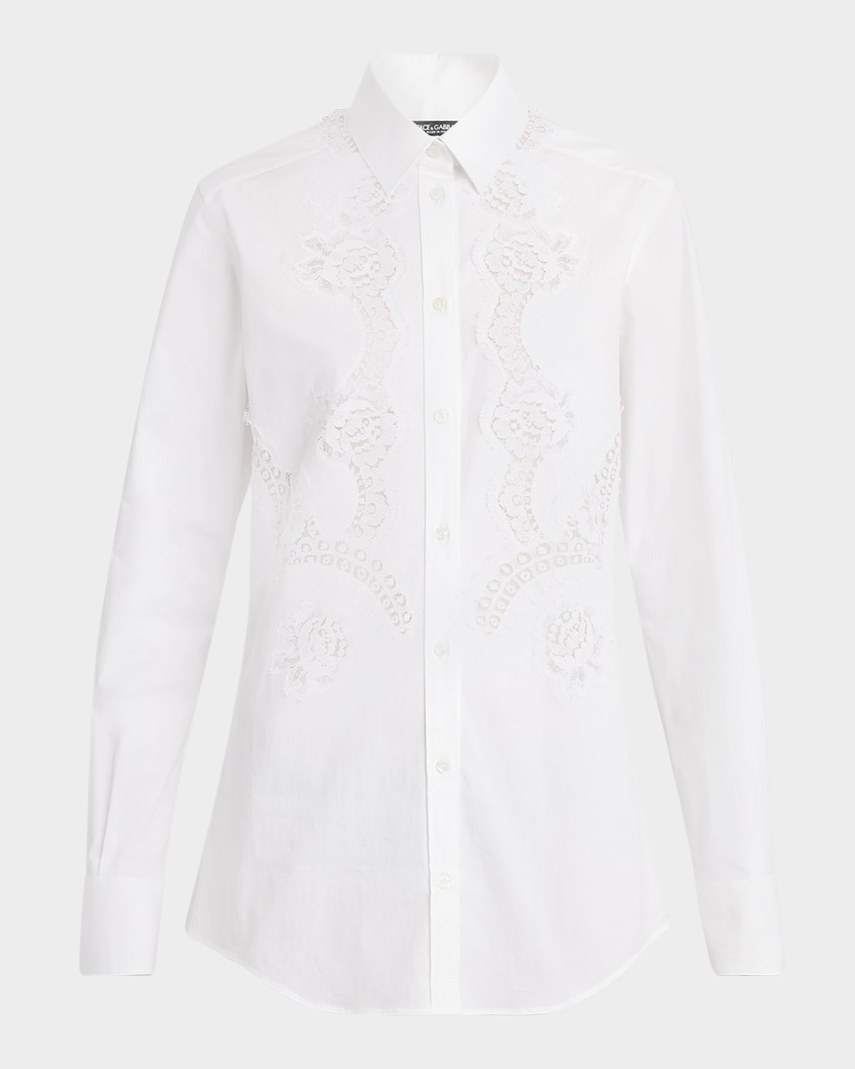 Lace Inset Poplin Button Down Blouse | Neiman Marcus